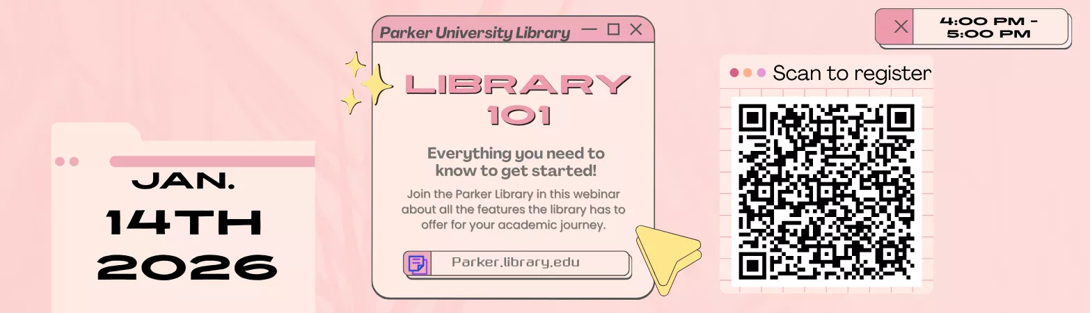 Illustrative banner advertising Library 101 webinar