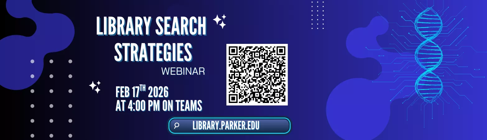 Illustrative banner advertising Library Search Strategies webinar