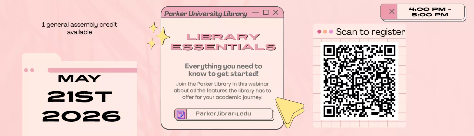 Illustrative banner advertising Library essentials webinar
